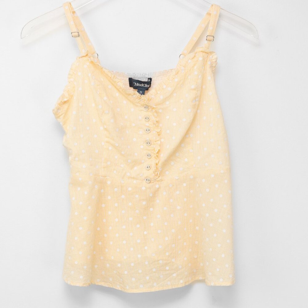 Modcloth Airy Engagement Tank Top Sleeveless Peplum Shirt Yellow Size Medium - Picture 2 of 7